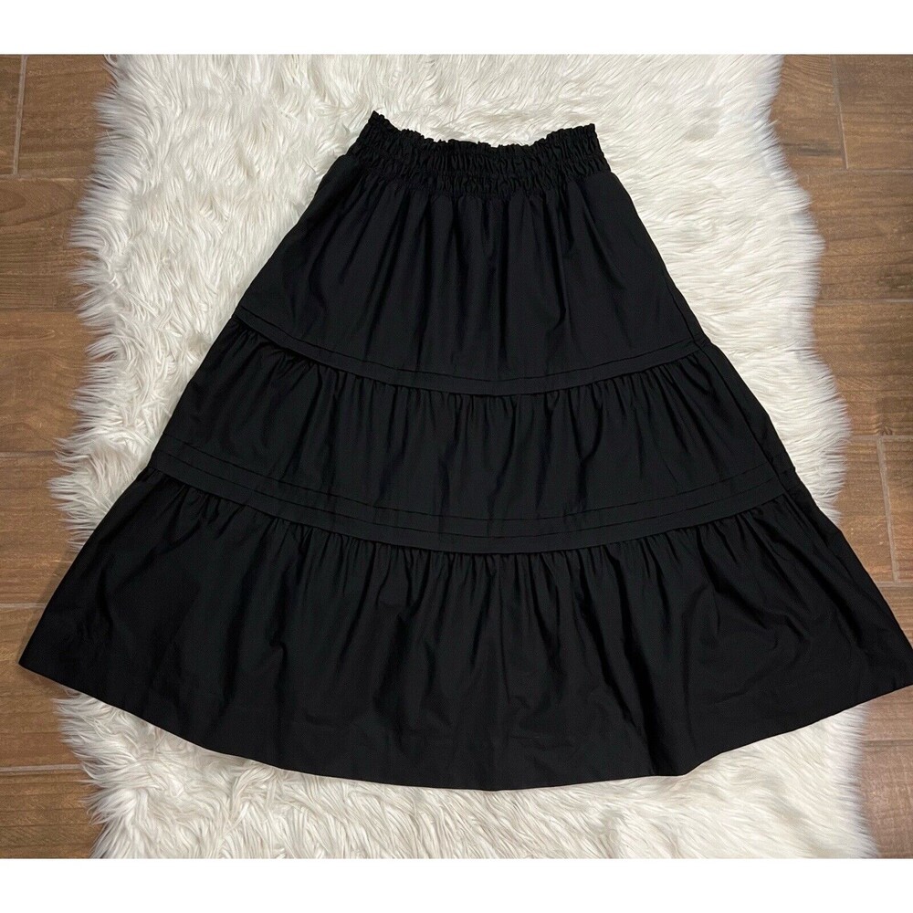 Anthropologie The Somerset Maxi Skirt Tiered Smocked Waist Lined Black SZ LP